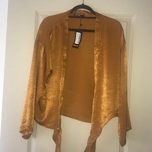 Front Tie Satin Blouse